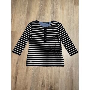 Lauren Ralph Lauren Striped‎ Button Up 3/4 Sleeve Top - Women's EUC